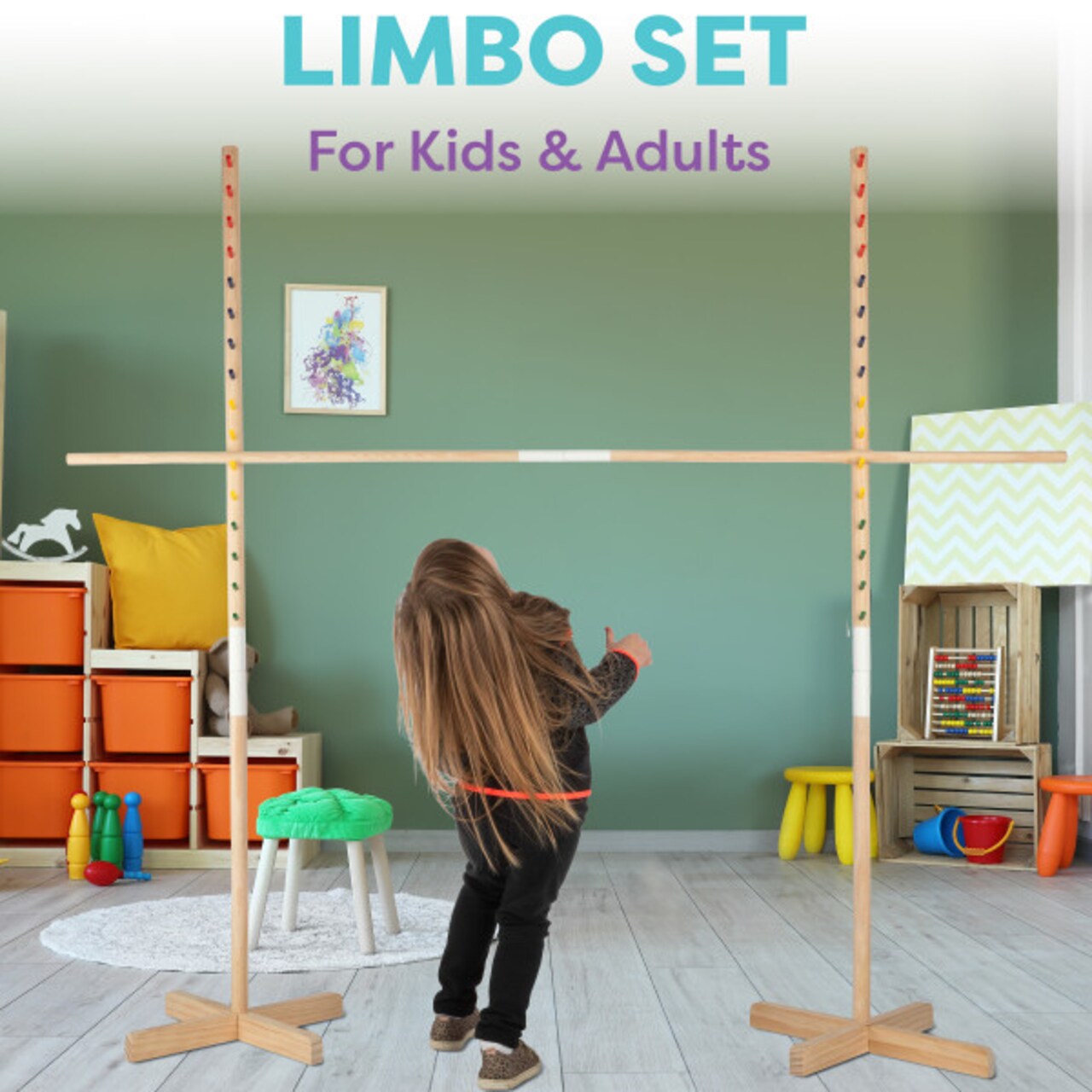 Limbo Game Set For Kids And Adults Natural Wood Pole Portable Carry Bag